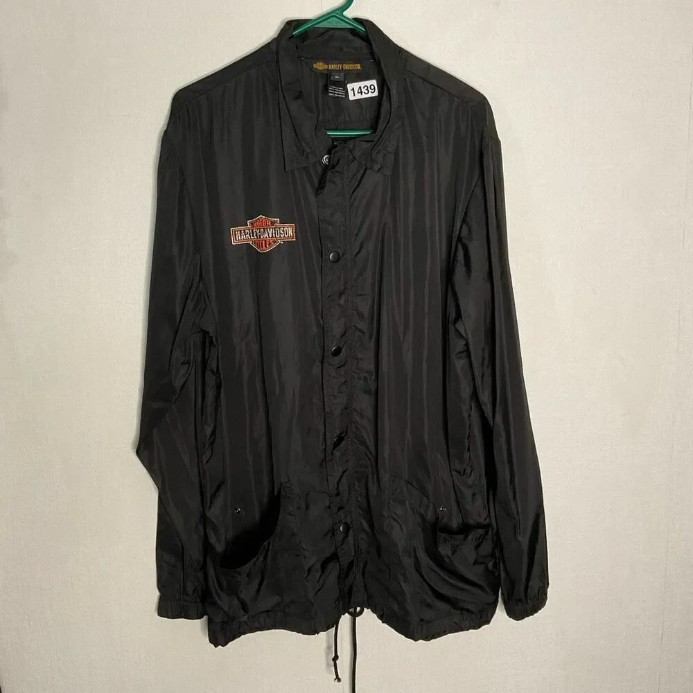 Harley Davidson Winged Graphic Men's‎ XL Black Nylon Windbreaker Rain Jacket
